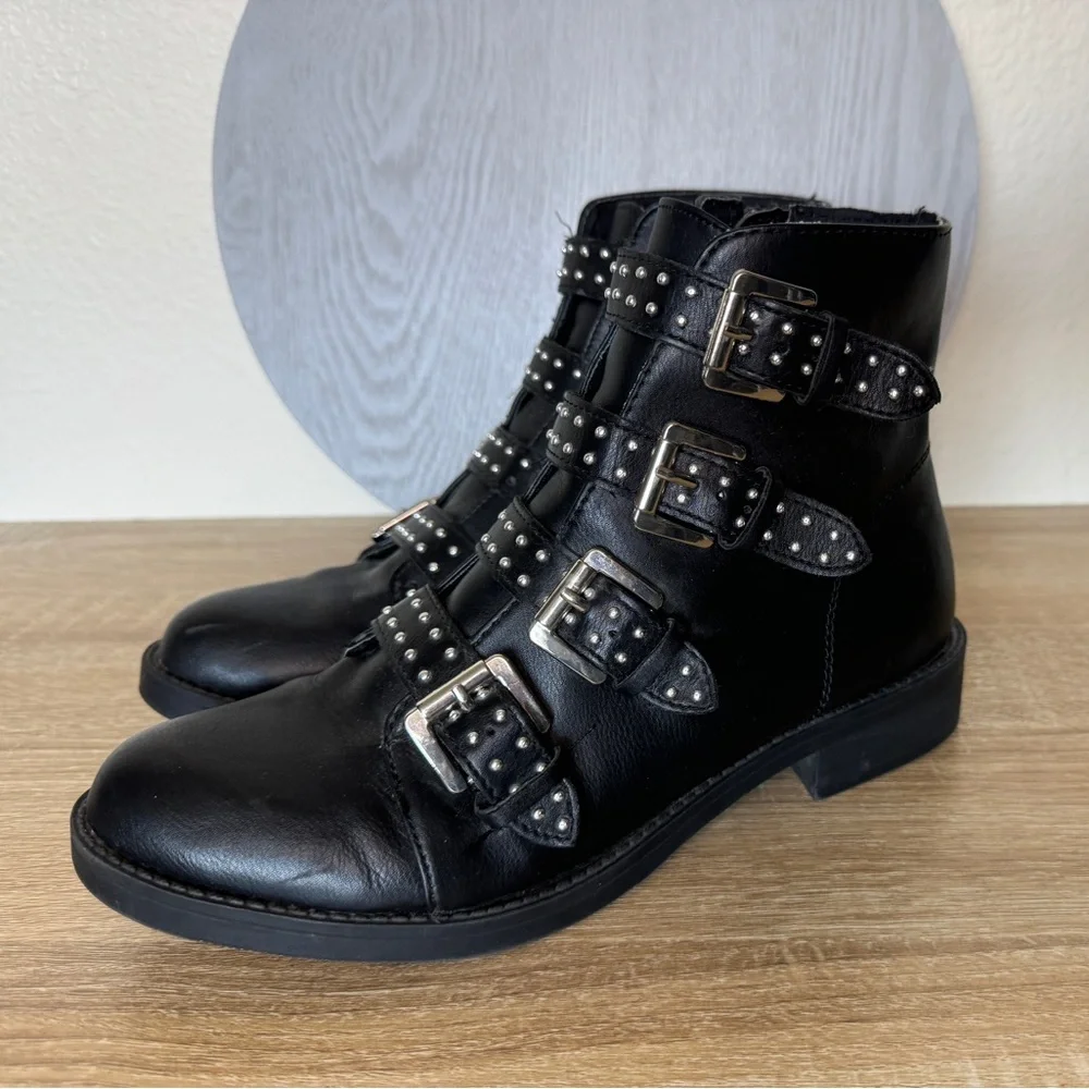 Studded Black Ankle Boots Utility Combat Boots Coachella Festival Shoes Sz 8 - Picture 1 of 8